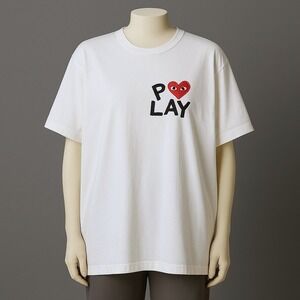 PLAY Comme des Garcons White Graphic Heart Logo T Shirt Mens L Streetwear Tee